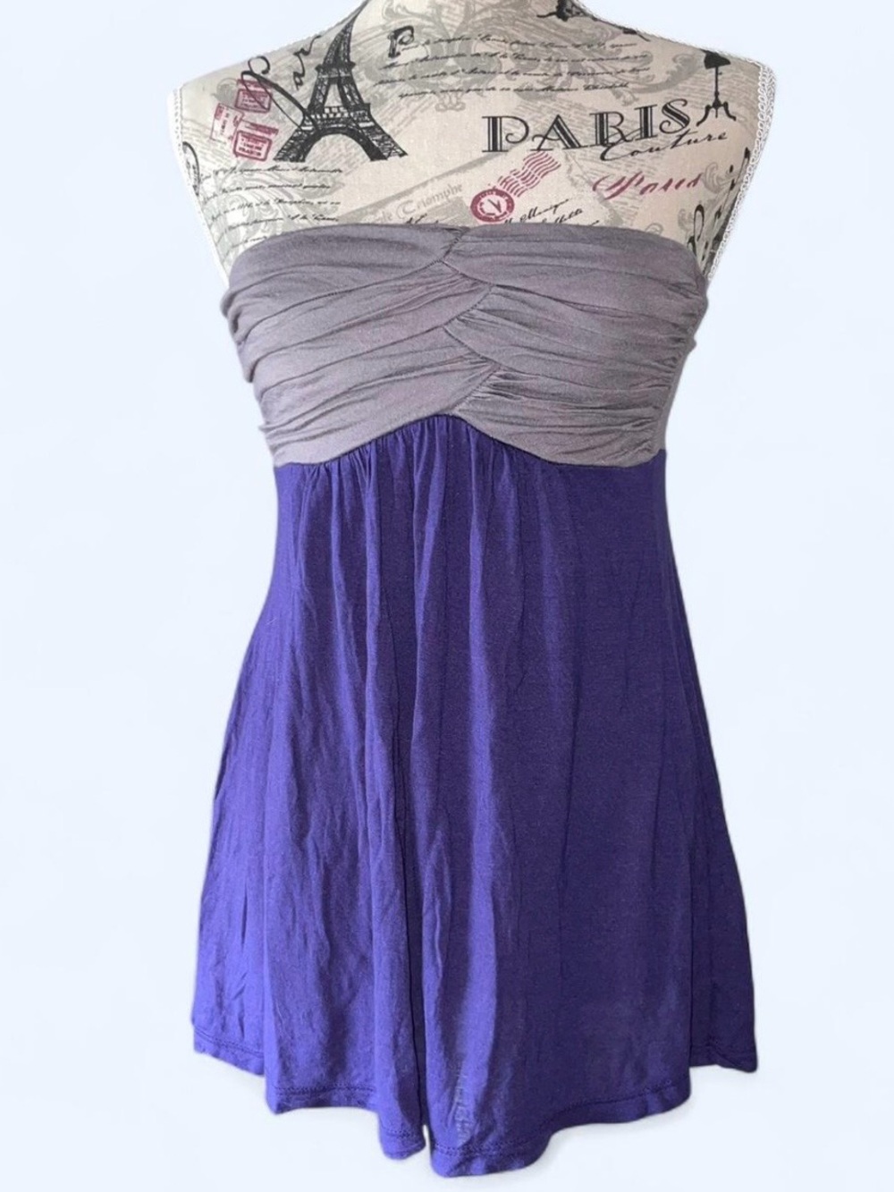 Strapless Purple & Gray Ruched Bust top